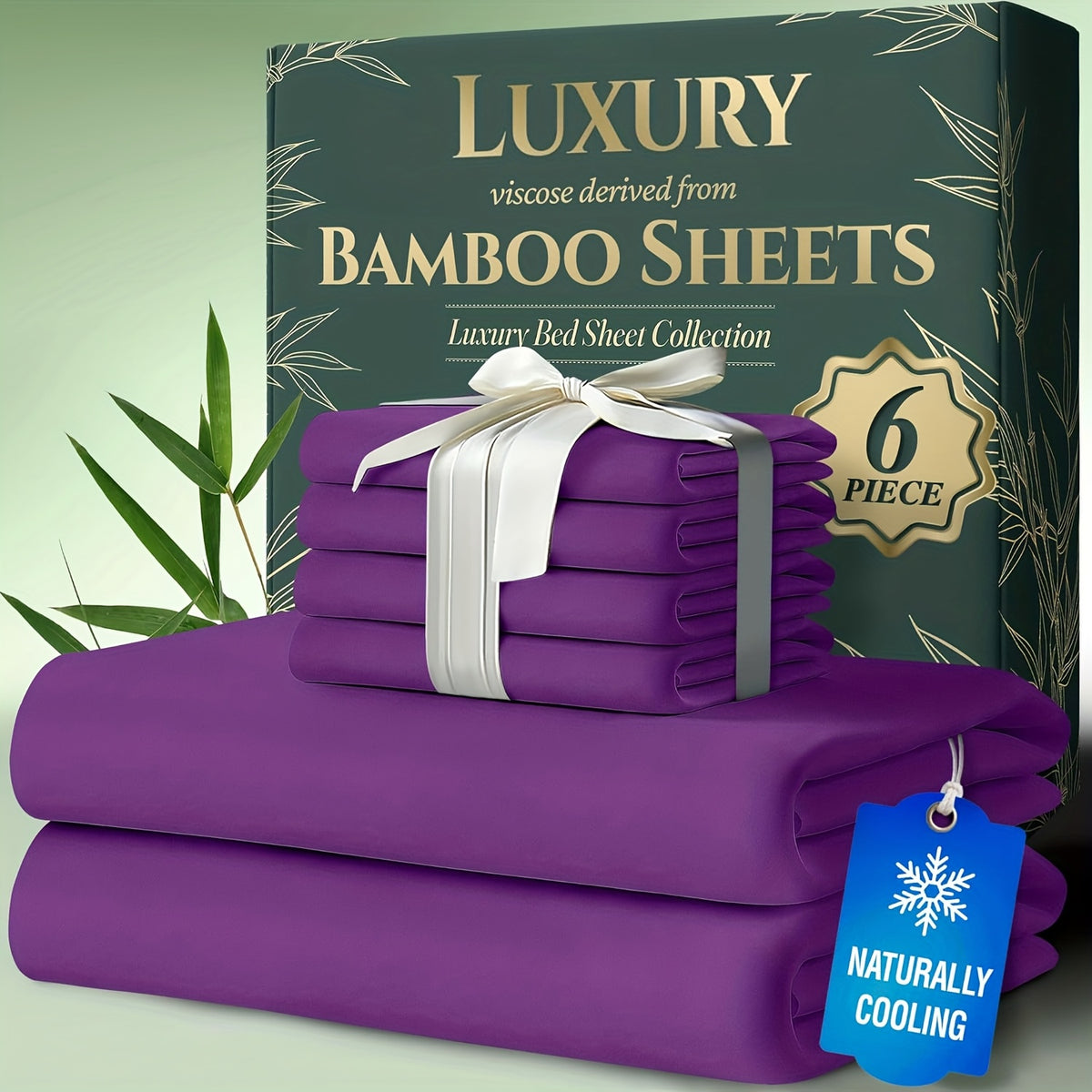 Cooling Bamboo Bed Sheets Set 6 Piece Ultra Soft Deep Pocket Double Stitching Breathable Summer Sheets for Hot Sleepers Twin Full Queen King 15 Colors White Black Gray Navy Lavender Green Pink