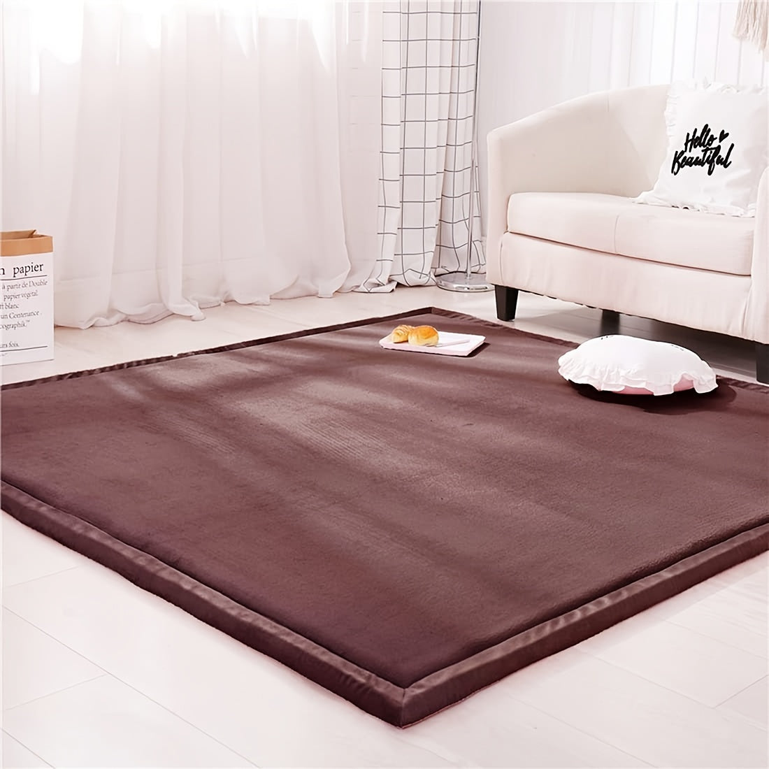 Japanese Tatami Area Rug Coral Velvet, 1.18 Inch Thick Foam Padded Play Mat for Kids Baby Crawling, Soft Floor Rug for Playroom Nursery Living Room Yoga, Multiple Sizes & Colors Available