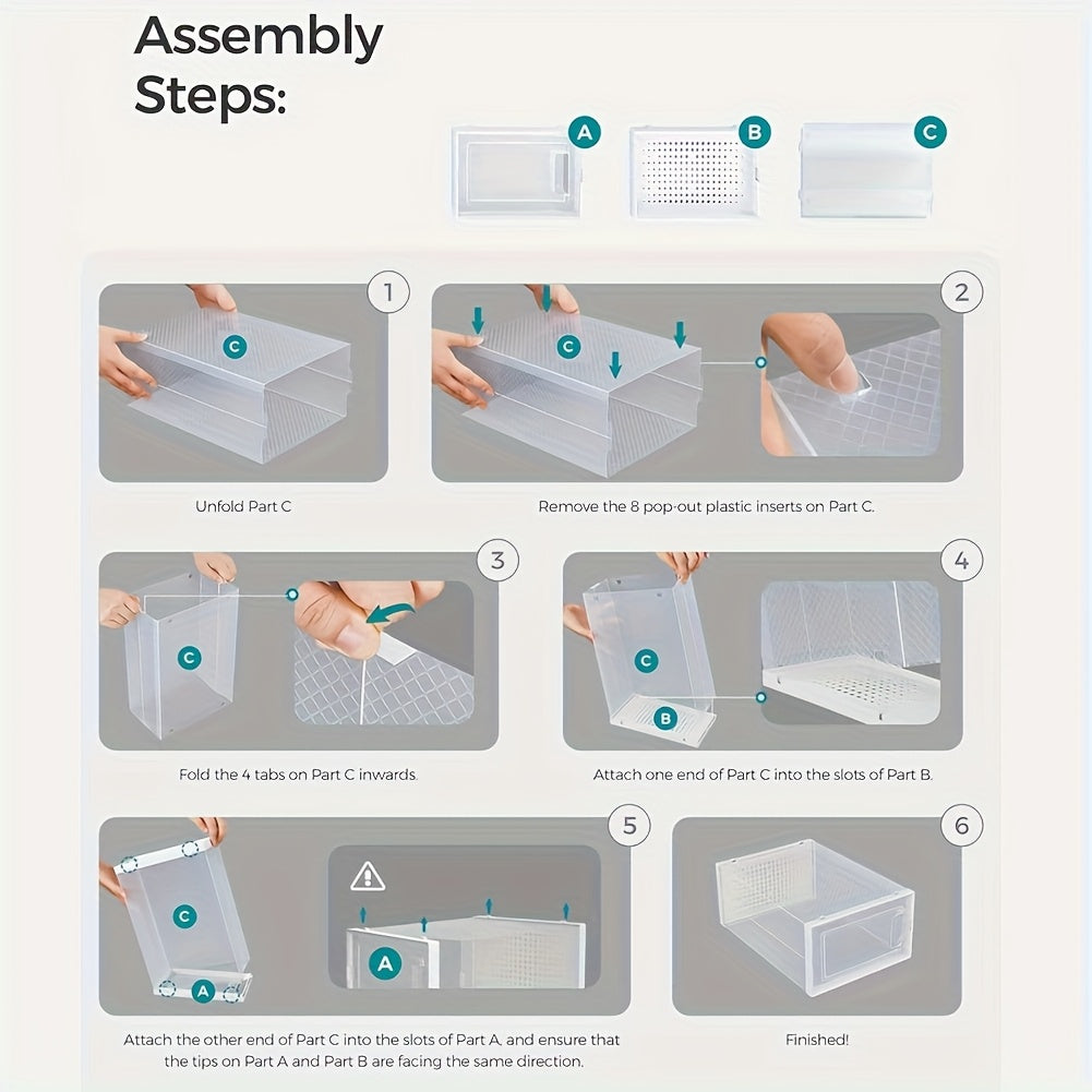 Stackable Shoe Boxes Clear Plastic with Lid Foldable Sneaker Storage Organizer – Space-Saving Transparent Shoe Rack Containers for Entryway & Bedroom, 6, 12 & 24 Pack in White, Black & Grey