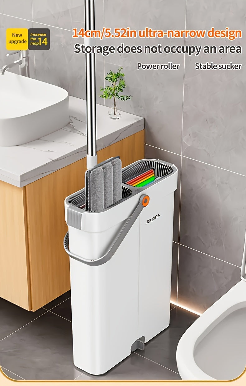 Spin Mop and Bucket Set with Microfiber Pads, Hands-Free Wringing Floor Mop with Narrow Bucket, Wet Dry Flat Mop for Hardwood Tile Laminate Floor Cleaning, 12.99 & 15.75 Inch Mop Head Options
