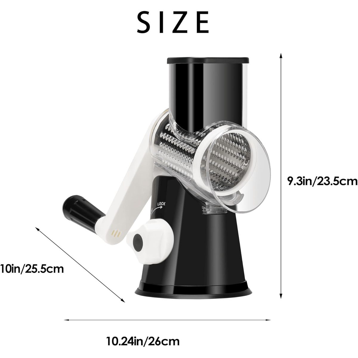 Suction Base Rotary Cheese Grater Hand Crank 3 Stainless Steel Blades BPA Free Touch-Free Shredder for Cheese Vegetables Nuts with Cleaning Brush Multi Color