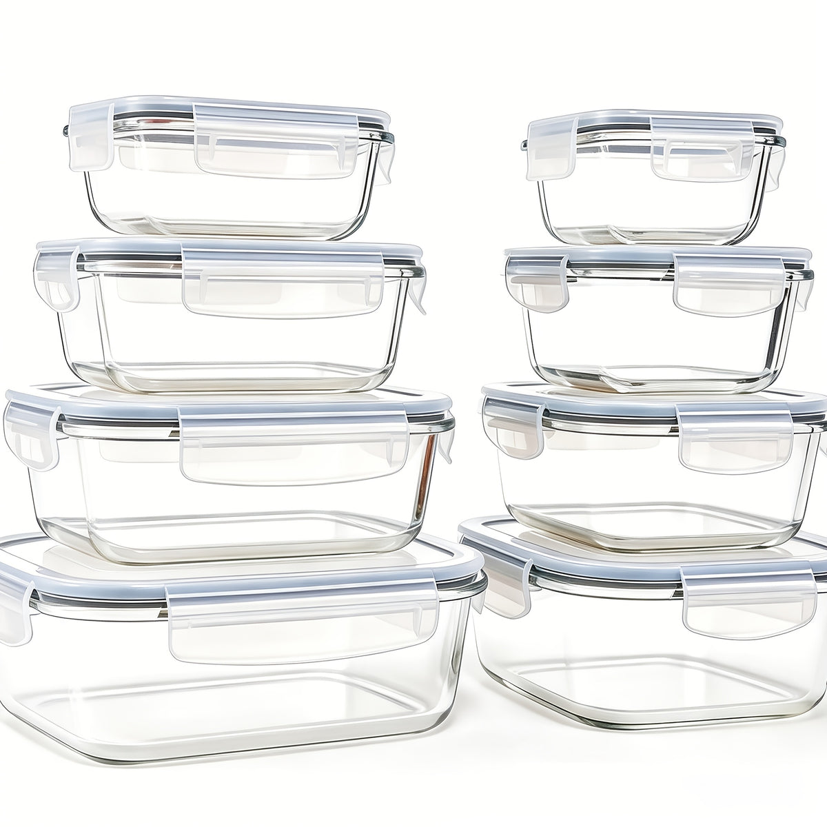 Glass Food Storage Set 16-Piece – 8 Borosilicate Glass Containers + 8 Airtight Lids Leak-Proof Microwave Oven Refrigerator & Dishwasher Safe Meal Prep Lunch Boxes for Office Home