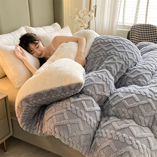 Fleece Blanket Plush Throw for Bed - Premium Thick Warm Winter Blanket, Soft Fluffy Microfiber Velvet Quilt with Vintage Geometric Design for Bedroom, Couch & Hotel, Twin Queen King, Grey Blue Beige
