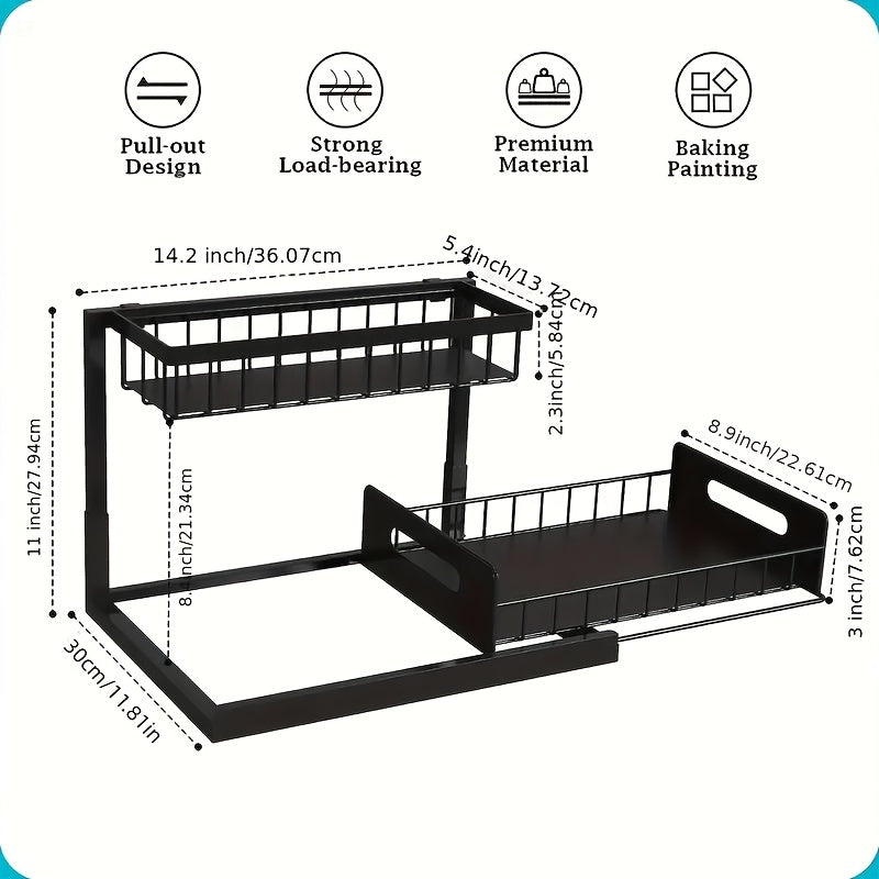 Under Sink Organizer Pull Out 2-Tier Slide Out Cabinet Shelf Storage Rack for Kitchen & Bathroom - Space Saving Sliding Shelf, Black White Grey, 1 or 2 Pack