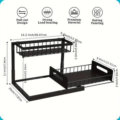Under Sink Organizer Pull Out 2-Tier Slide Out Cabinet Shelf Storage Rack for Kitchen & Bathroom - Space Saving Sliding Shelf, Black White Grey, 1 or 2 Pack