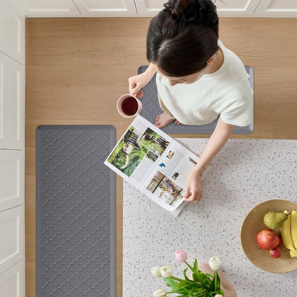 Anti Fatigue Kitchen Mat 2 Piece Set Non-Slip Cushioned Floor Mats for Standing – Thick Comfort Mat for Kitchen Sink Office Laundry Room – Black Chocolate Grey Khaki 17.3x29 & 17.3x47 or 17.3x59 Inch