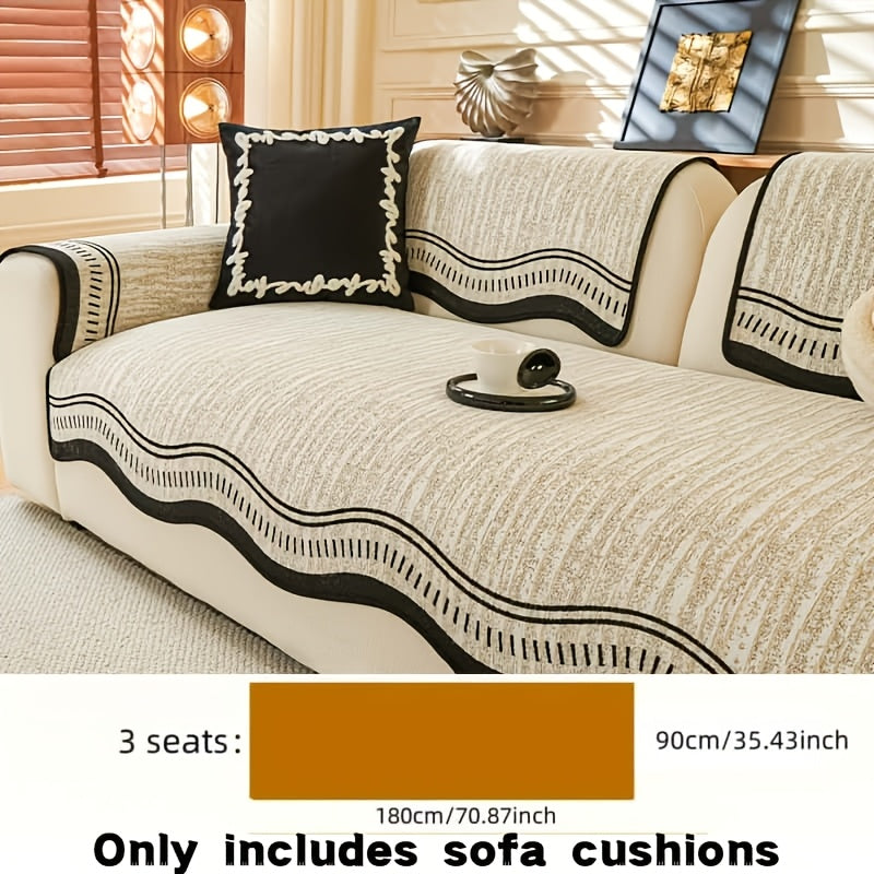 Chenille Sofa Cover Cushion 2 3 4 Seater Non-Slip Anti-Scratch Couch Protector, Premium Minimalist Sofa Slipcover All Season Universal Fit for Living Room Bedroom, Black Grey Beige Coffee