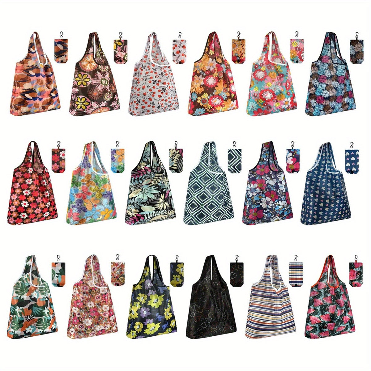 Reusable Grocery Bags Foldable 18/36 Pack Waterproof Nylon Shopping Tote Bags Bulk, Cute Lightweight Foldable Bags for Groceries Produce Shopping Travel, Eco Friendly Reusable Bags