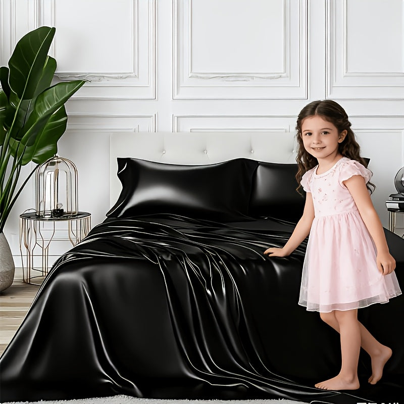 Satin Sheets Set 2100TC Ultra Soft Silky Breathable Bed Sheet Set 3 4 Piece Luxury Hotel Quality Deep Pocket Twin Full Queen King Champagne Black Pink Burgundy Navy