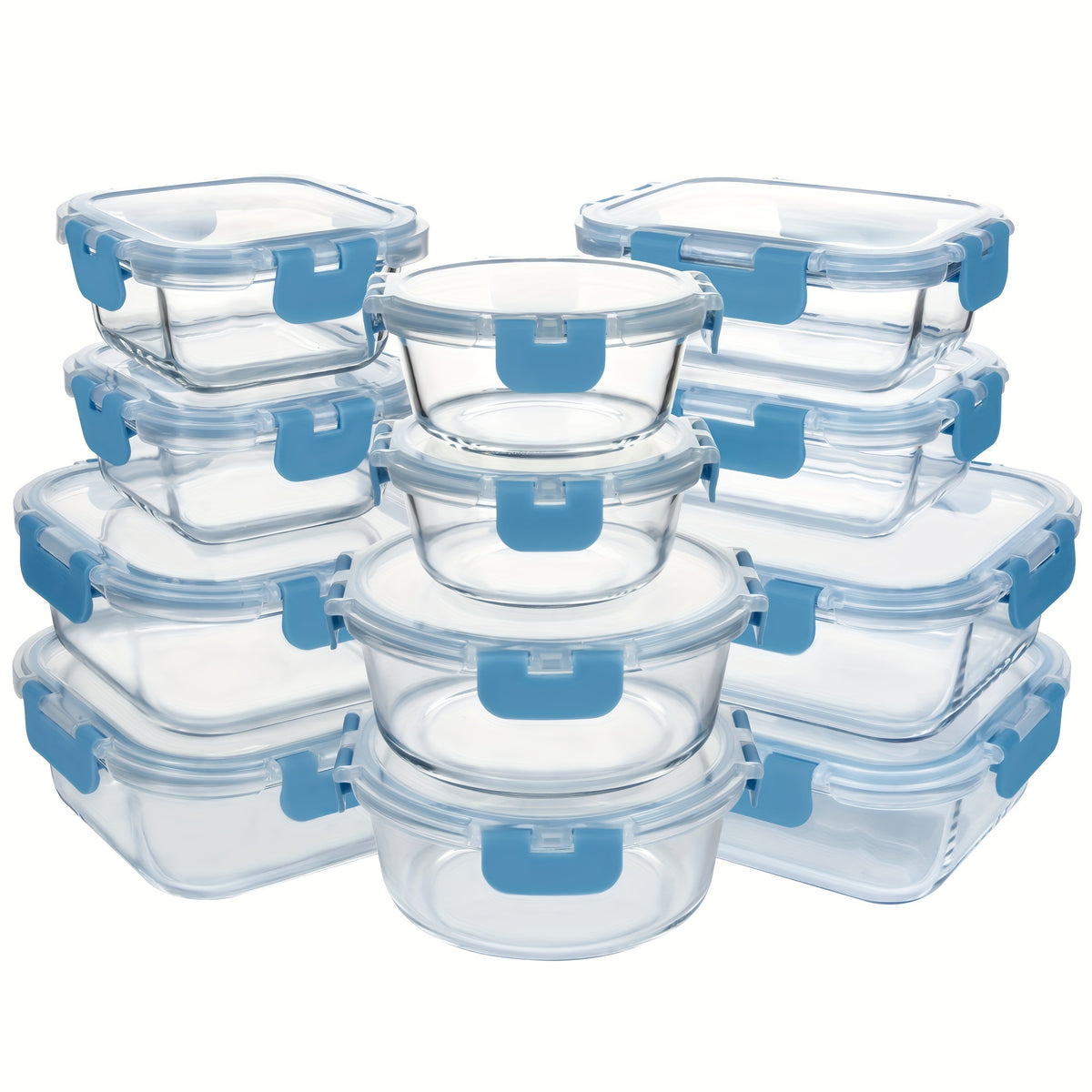 Glass Food Storage Containers 24 Piece Set – Borosilicate Glass Meal Prep Containers with Airtight Lids, Microwave & Dishwasher Safe, Multi-Size for Kitchen Food Storage, Lunch & Leftovers