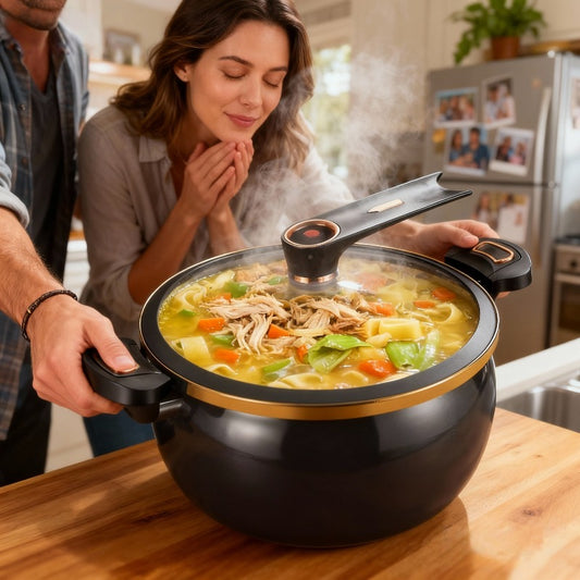 Non Stick Soup Pot Large Capacity 1.85 Gallon with Twist Lock Handle – Multifunctional Stew Cooking Pot for Gas Stove Induction Cooker Open Flame, Fry Boil Stew Bake