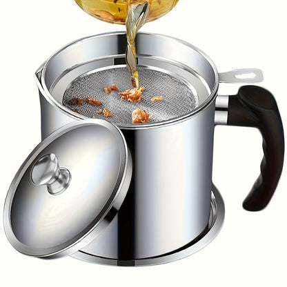 Stainless Steel Grease Container with Strainer & Easy Pour Handle – Bacon Grease Keeper & Cooking Oil Storage Jar for Kitchen, Food-Safe, Available in 1 or 2 Pack