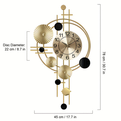 3D Metal Wall Clock for Living Room – Large 30.7x17.7 Inch Silent Non-Ticking Decorative Wall Art Clock, Modern Creative Big Wall Clock Decor for Bedroom Entryway Office, Golden Finish