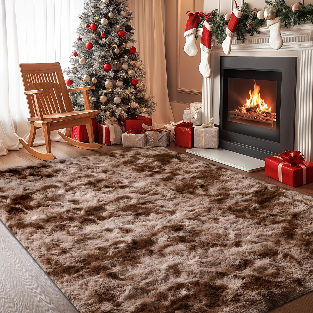 Fluffy Area Rug Non-Slip Soft Plush Carpet for Living Room Bedroom Kitchen Bathroom – Modern Home Decor Floor Mat Easy to Clean – Multiple Sizes & Colors Coffee Gray Black