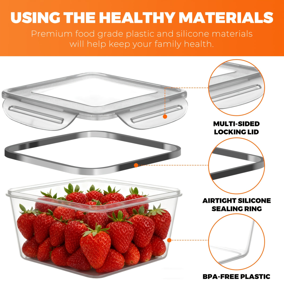 Food Storage Container Set BPA-Free with Airtight Snap Lids – Stackable Meal Prep Containers, Microwave & Dishwasher Safe, Leak-Proof Kitchen Pantry Organizer with Labels & Marker – 24, 48 or 50 Piece