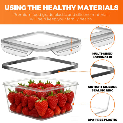 Food Storage Container Set BPA-Free with Airtight Snap Lids – Stackable Meal Prep Containers, Microwave & Dishwasher Safe, Leak-Proof Kitchen Pantry Organizer with Labels & Marker – 24, 48 or 50 Piece