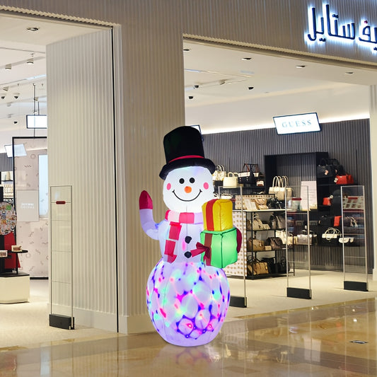 5ft Inflatable Snowman Christmas Yard Decoration with Rotating LED Lights, Giant Outdoor Inflatable Christmas Decor for Lawn Garden Home Party, Built-in Fan, Stakes & Sandbags Included, 59 Inch