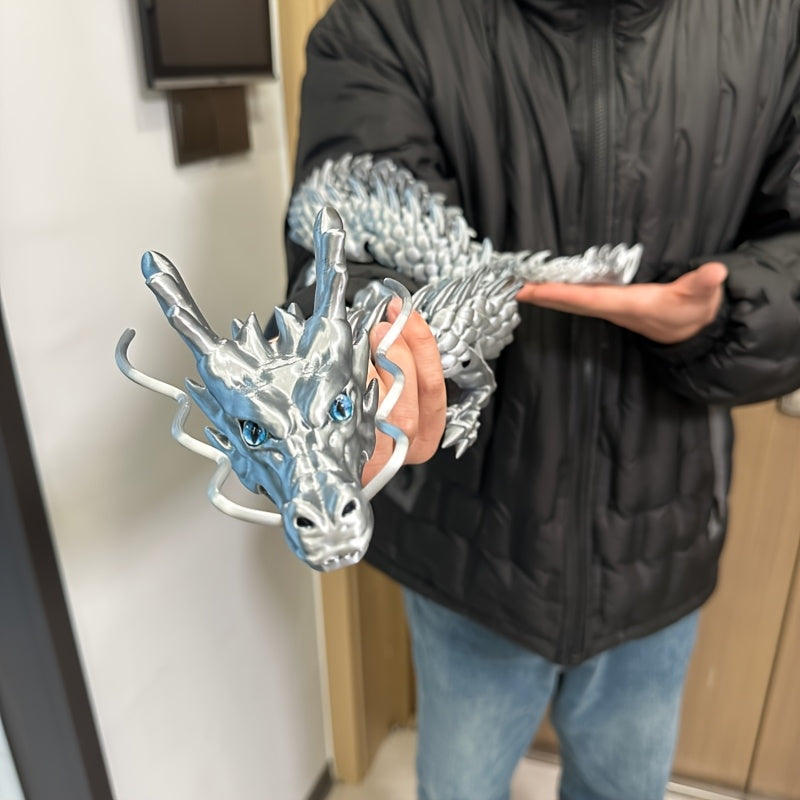 3D Printed Chinese Dragon Figurine 35 Inch Poseable – Giant Articulated Flexible Dragon Collectible Sculpture for Home Office Car Desk Decor, Fantasy Dragon Gift for Collectors Men Women Kids