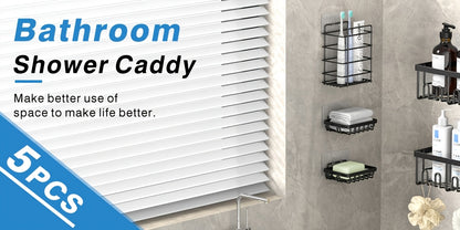 5-Pack Adhesive Shower Caddy Organizer – No Drilling Rustproof Stainless Steel Shower Shelves with Soap Holder, Wall Mounted Bathroom Storage Rack for Renters Family Apartment, Random Colors