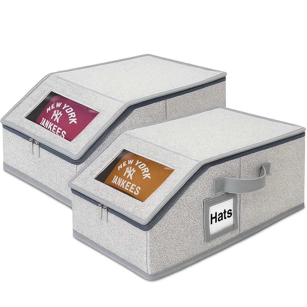 Stackable Hat Storage Box for Baseball Caps Holds Up to 30 Caps – 1 or 2 Pack Closet Hat Organizer with Cardboard Dividers for Women & Men