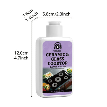 Ceramic Stove Cleaning Kit Fast-Acting Stovetop Cleaner Removes Burnt-On Grease & Stains Without Scratching – Non-Toxic Citric Acid Cream Cleaner for Glass Ceramic Cooktop, Safe & Unscented