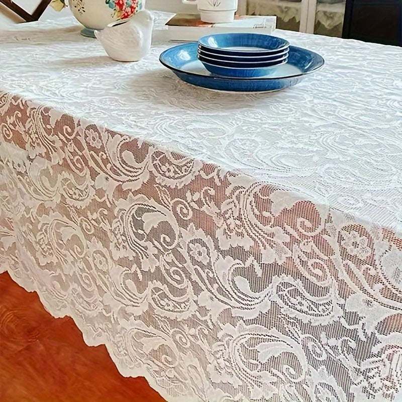 Lace Tablecloth Rectangular French Paisley Pattern - Polyester Washable Table Cover for Dining Table Coffee Table, Elegant Home Decor Christmas Holiday Decoration, Multiple Sizes 55x39 55x71 55x87 Inch