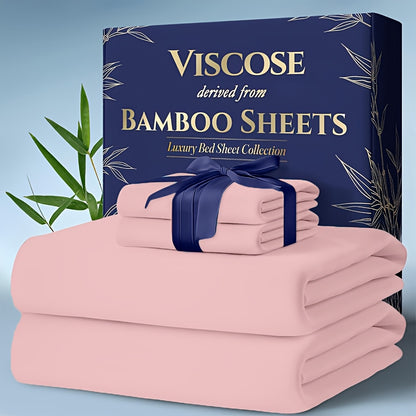 Cooling Bed Sheets Set Bamboo Blend - Ultra-Soft Breathable Deep Pocket Sheets for Hot Sleepers, Twin Full Queen King Size, 13 Colors, Moisture-Wicking Temperature Regulating Bedding