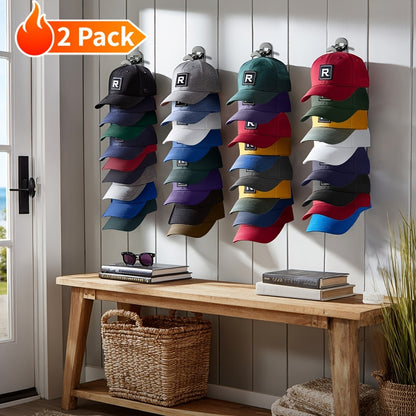 Hat Rack for Baseball Caps Wall Mounted 2 Pack – Multilayer Adhesive or Drill Mount Hat Organizer Holds Up to 20 Hats, Durable Plastic Hat Hooks for Closet Door Bedroom Wall, Black or White Hat Storage