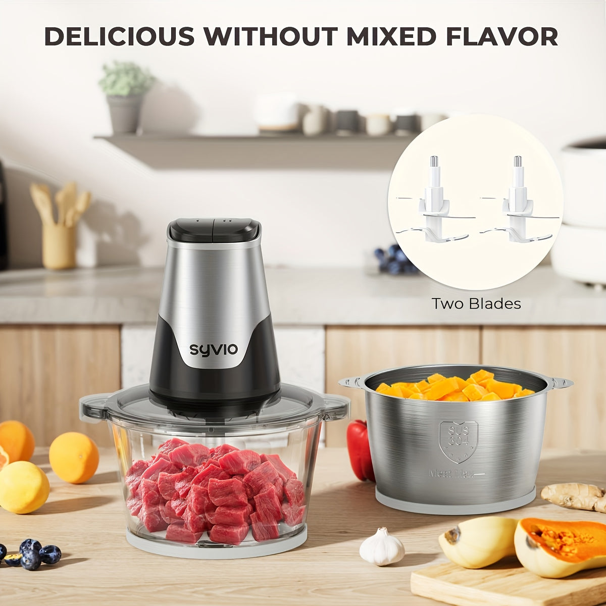 Electric Food Processor 450W with 2 Bowls – Mini Food Chopper & Meat Grinder with 4 Bi-Level Blades, 2-Speed Control, 8-Cup Capacity, for Baby Food, Meat, Onion & Vegetable Chopping