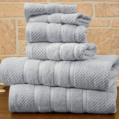 Egyptian Cotton Towel Set 6 Piece – 650 GSM Luxury Bath Towels with Zero Twist Loops, Ultra Soft & Highly Absorbent, Includes 2 Bath Towels, 2 Hand Towels & 2 Washcloths for Bathroom Spa Experience