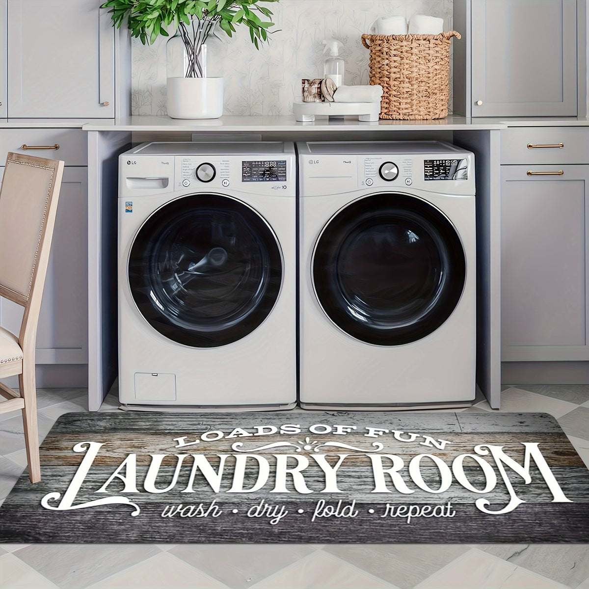 Non-Slip Laundry Room Mat Heavy Duty Washable Runner Rug with Rubber Backing Wood Grain Design for Laundry Room Kitchen Bathroom – Dark Brown Gray Rustic Style Durable Floor Carpet