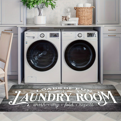 Non-Slip Laundry Room Mat Heavy Duty Washable Runner Rug with Rubber Backing Wood Grain Design for Laundry Room Kitchen Bathroom – Dark Brown Gray Rustic Style Durable Floor Carpet