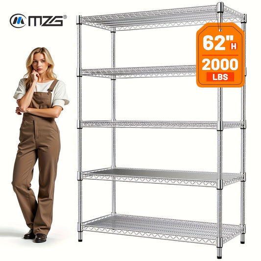 Heavy Duty Wire Shelving Unit 3/4/5 Tier Steel Storage Rack 1000-2000 lbs Capacity, Adjustable Metal Utility Shelf for Garage Kitchen Office Bathroom, No-Tool Assembly Baker's Rack Organizer Chrome Black