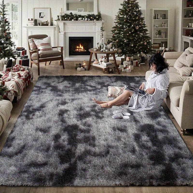 6x9 Fluffy Area Rug for Living Room – Large Shaggy Soft Carpet for Bedroom Dorm Room Decor, Thick Fuzzy Non-Slip Indoor Floor Rug in Tie-Dye Gray Black Coffee, Aesthetic Home Decor Christmas Gift