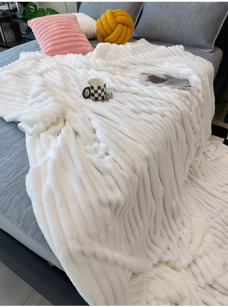 Faux Rabbit Fur Fleece Blanket Ultra-Soft 3D Double-Sided Throw – All-Season Plush Blanket for Bed, Couch & Travel, Multi-Color in 4 Sizes: White, Pink, Gray, Khaki, Purple & More