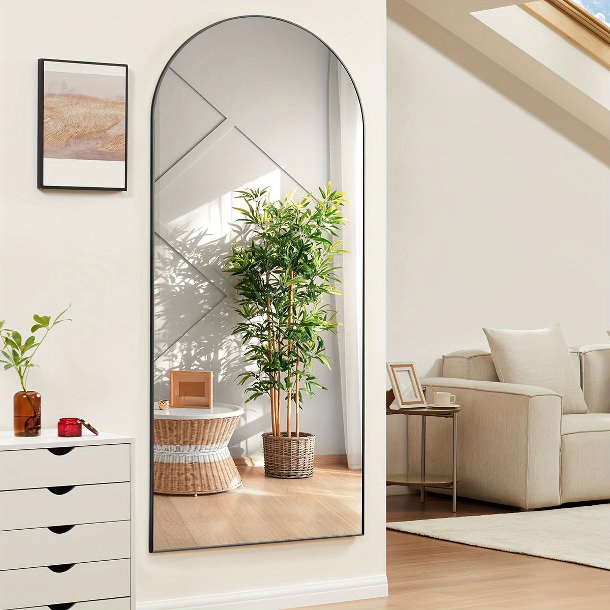 Arched Full Length Mirror 59"x16" Floor Mirror with Aluminum Alloy Frame & Shatter-Proof Nano Glass – Standing Full Body Wall Mirror for Bedroom Living Room Cloakroom