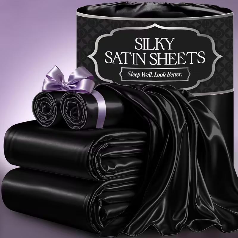 Satin Sheets Set 2100TC Ultra Soft Silky Breathable Bed Sheet Set 3 4 Piece Luxury Hotel Quality Deep Pocket Twin Full Queen King Champagne Black Pink Burgundy Navy