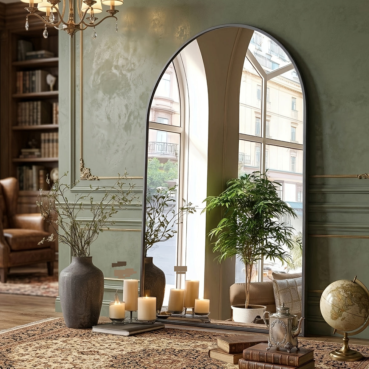 Gold Black Arch Mirror Wall Mounted Metal Frame Arched Wall Mirror Multiple Sizes for Bathroom Bedroom Entryway Living Room Vanity