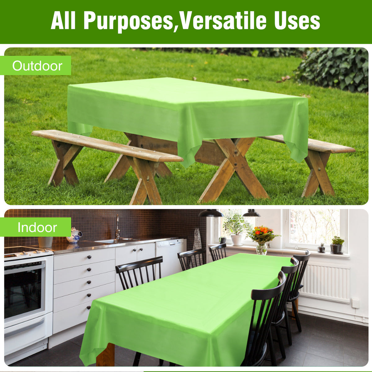Disposable Plastic Tablecloth 12-Pack – Heavy Duty Table Cover for Parties, 84" Round & 54"x108" Rectangle, 22 Colors for Kitchen Dining Outdoor Events