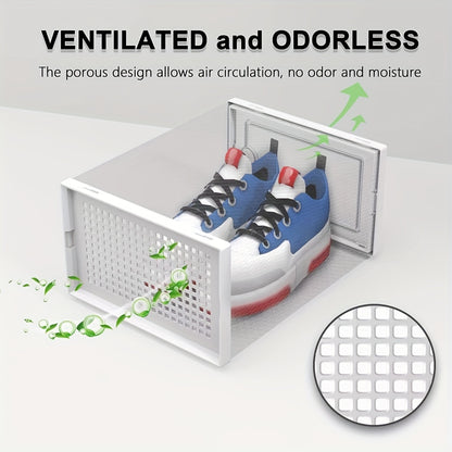Shoe Boxes Clear Stackable with Lid 12/24pcs – Thickened Transparent Foldable Sneaker Storage Organizer for Entryway Bedroom Closet Dorm, Black White Gray