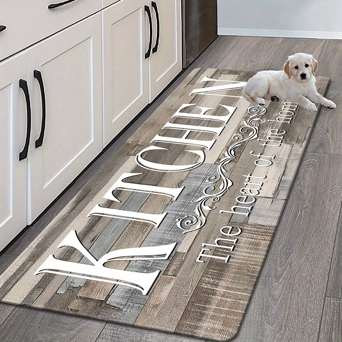 Non-Slip Kitchen Floor Mat with Thick Sponge Filling, 2D Print Anti-Fatigue Cushioned Rug for Kitchen Bathroom Laundry Room Entryway Corridor, Easy to Clean, Multiple Sizes Available