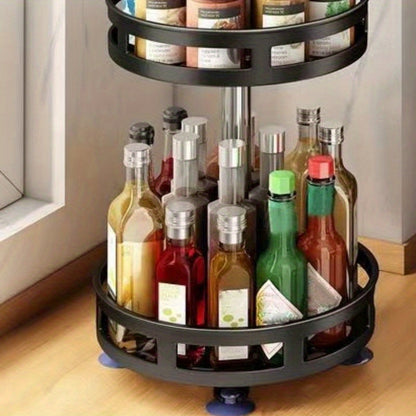 3-Layer Rotating Spice Rack Organizer – Metal Turntable Seasoning Storage for Kitchen Counter, Spice Jar Holder, Black & White