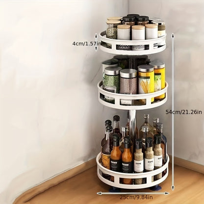 3-Layer Rotating Spice Rack Organizer – Metal Turntable Seasoning Storage for Kitchen Counter, Spice Jar Holder, Black & White