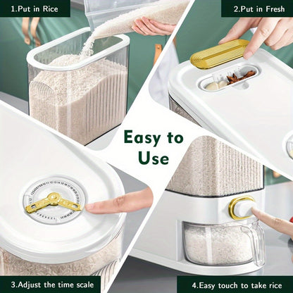Rice Storage Container Large Capacity 11 or 22 LB with Measuring Cup & Date Markings, Airtight Grain Storage Bin for Kitchen Pantry, Dry Food Container for Rice, Flour, Oats & Grains – White or Gray