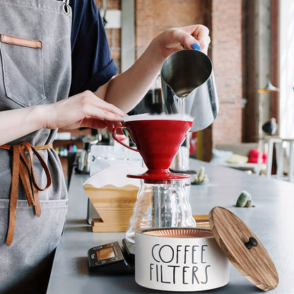 Wooden Coffee Filter Holder with Lid Rustic Farmhouse Style Solid Wood Coffee Filter Storage Container for Kitchen Countertop Coffee Bar Decor Dust-Proof Easy Clean White