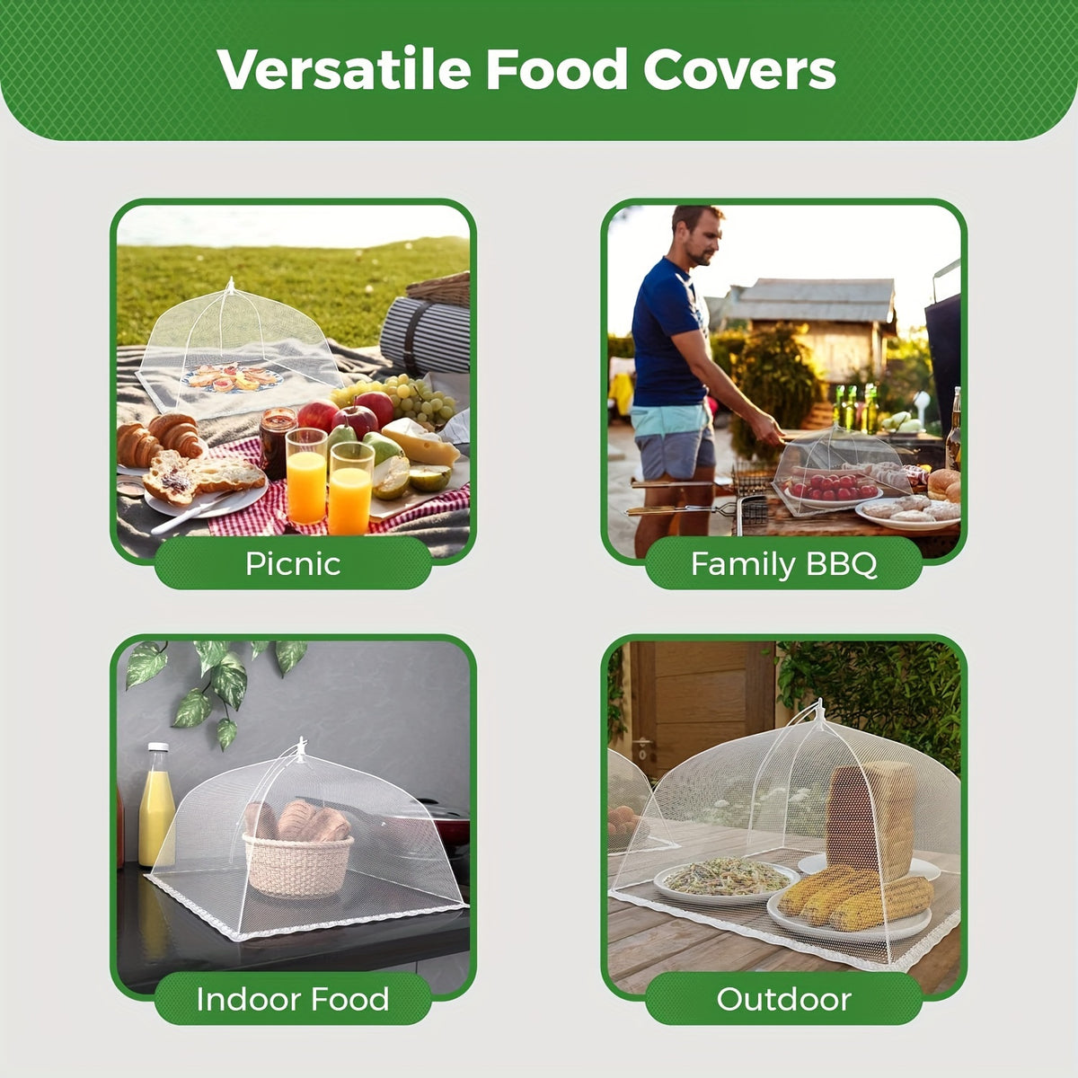 Pop-Up Mesh Food Covers 9-Pack Collapsible Food Tent Covers for Outdoor Picnic BBQ - Large 17 Inch Bug Proof Food Nets for Serving Dishes Plates Fruits Salads - Reusable Zero Waste Food Protectors
