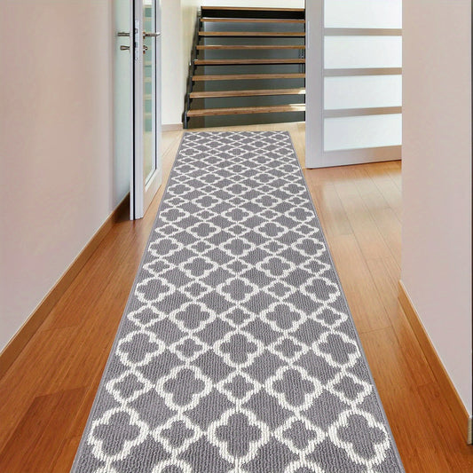 Moroccan Trellis Runner Rug Non-Slip – Long Hallway Carpet Machine Washable for Entryway Kitchen Bathroom Bedroom, 2x6 2x8 2x10 ft, Black Gray