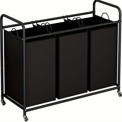 Laundry Basket 3-Bag Sorter Cart 63 Gallon Rolling Lockable Wheels Removable Bags Heavy Duty Hamper for Bedroom Laundry Room Black Gray Beige Brown