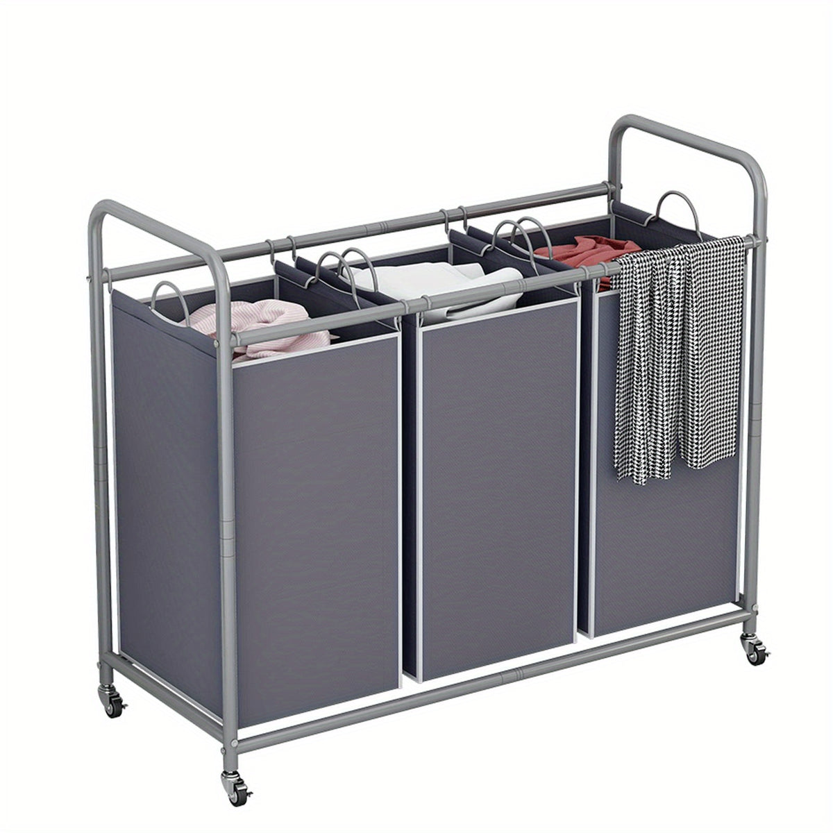 Laundry Basket 3-Bag Sorter Cart 63 Gallon Rolling Lockable Wheels Removable Bags Heavy Duty Hamper for Bedroom Laundry Room Black Gray Beige Brown