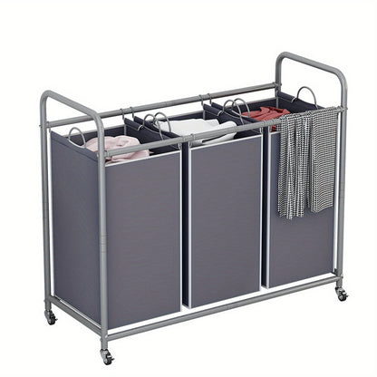 Laundry Basket 3-Bag Sorter Cart 63 Gallon Rolling Lockable Wheels Removable Bags Heavy Duty Hamper for Bedroom Laundry Room Black Gray Beige Brown